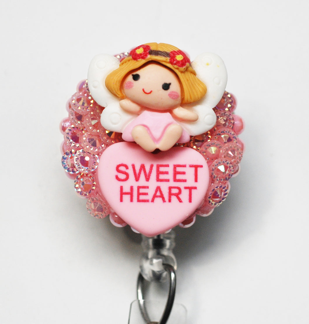 Valentine's Pink Fairy Retractable ID Badge Reel