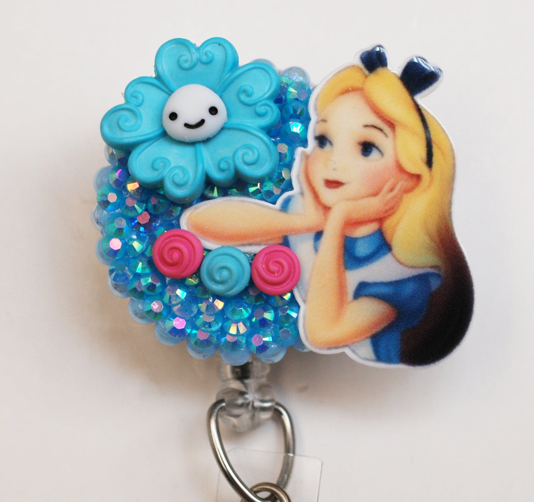 Alice In Wonderland Talking To The Flowers Retractable ID Badge Reel