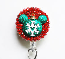 Load image into Gallery viewer, Mickey Mouse Christmas Snowflake Ornament Retractable ID Badge Reel
