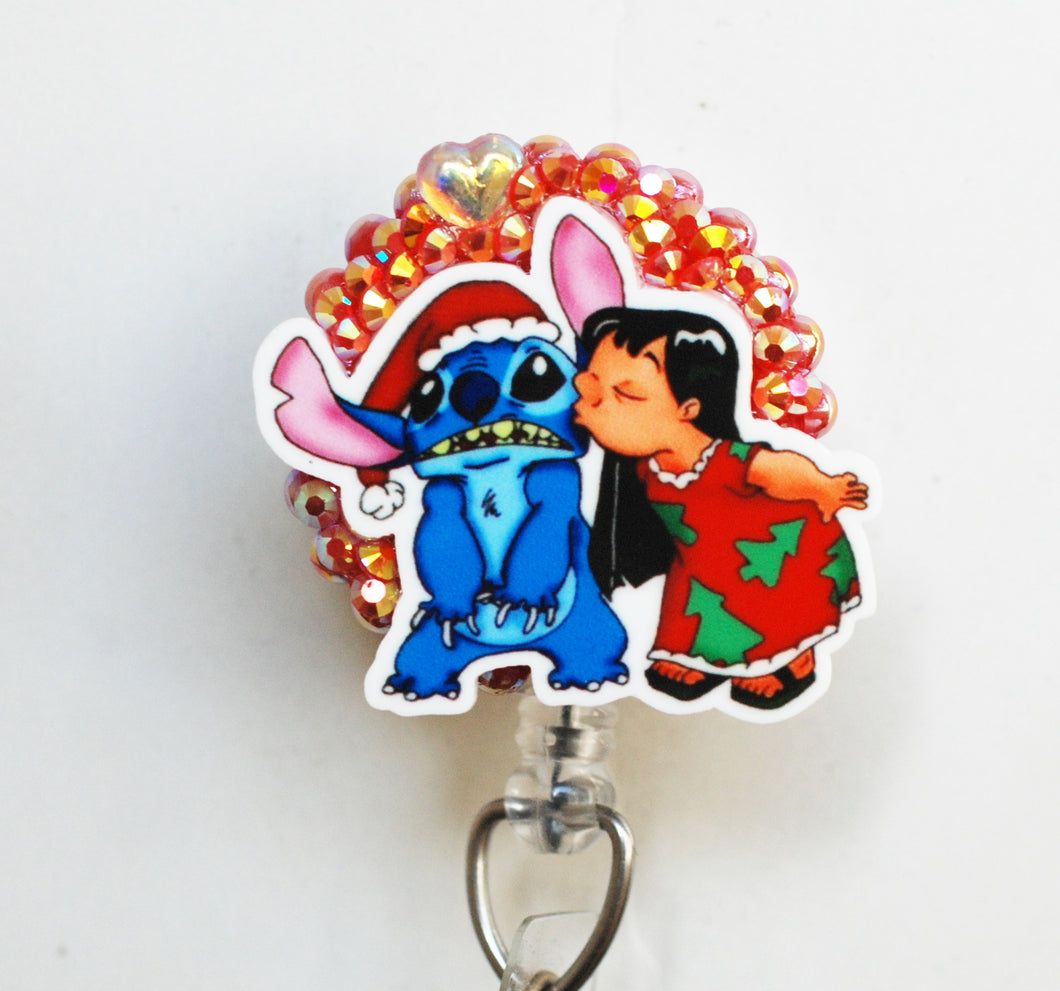 Christmas Kiss Lilo And Stitch Retractable ID Badge Reel – Zipperedheart