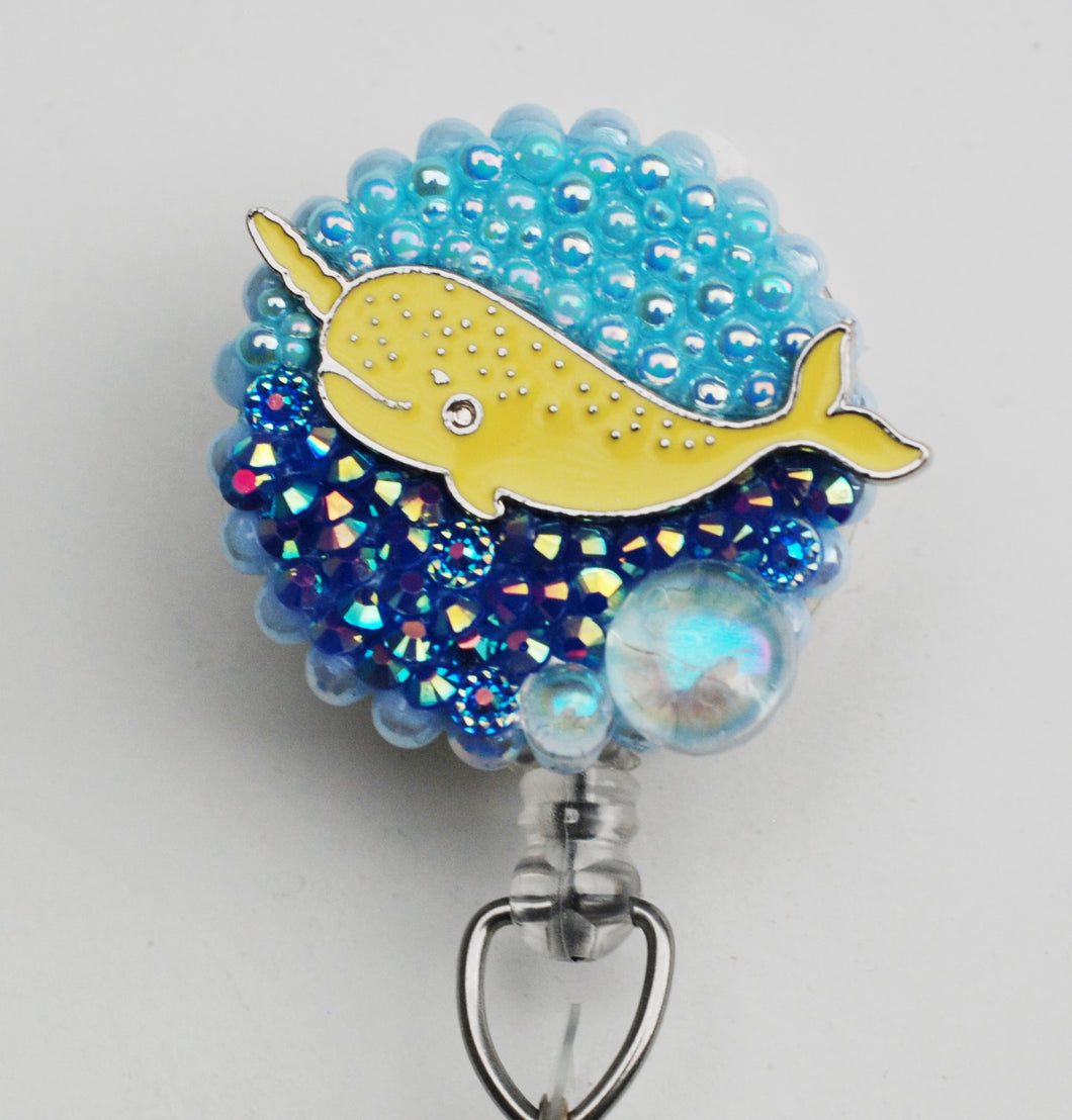 Yellow Mythical Narwhal Retractable ID Badge Reel