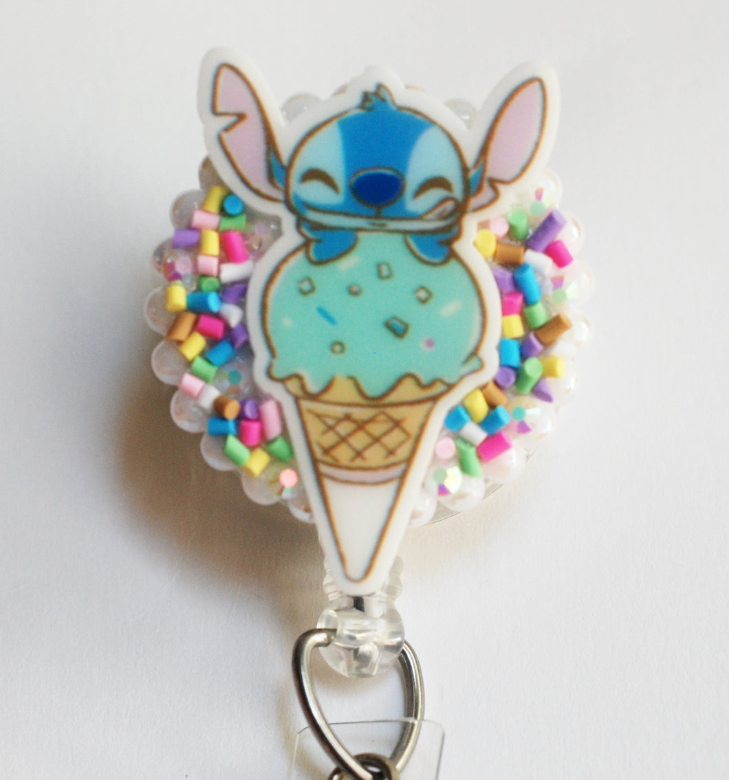 Stitch Loves Ice Cream Retractable ID Badge Reel