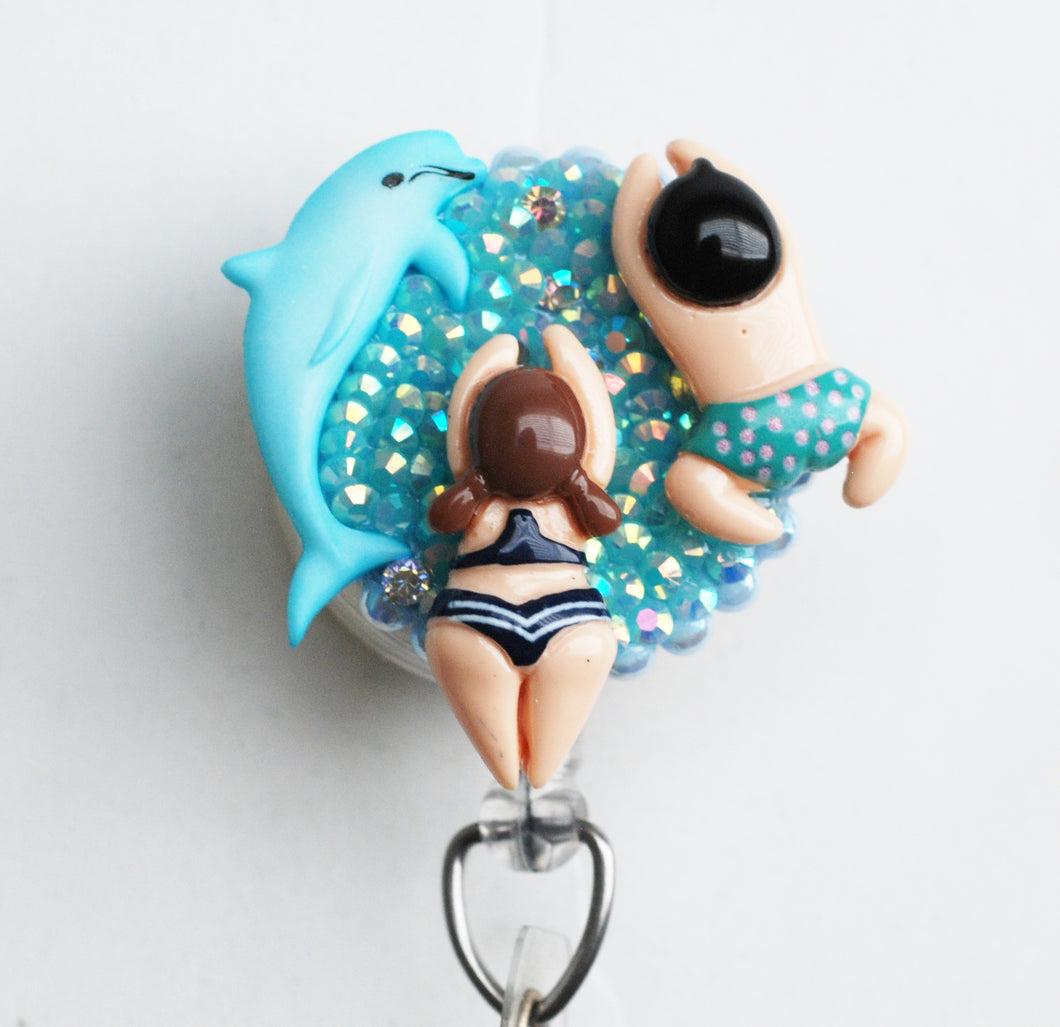 Swimming With A Dolphin Retractable ID Badge Reel