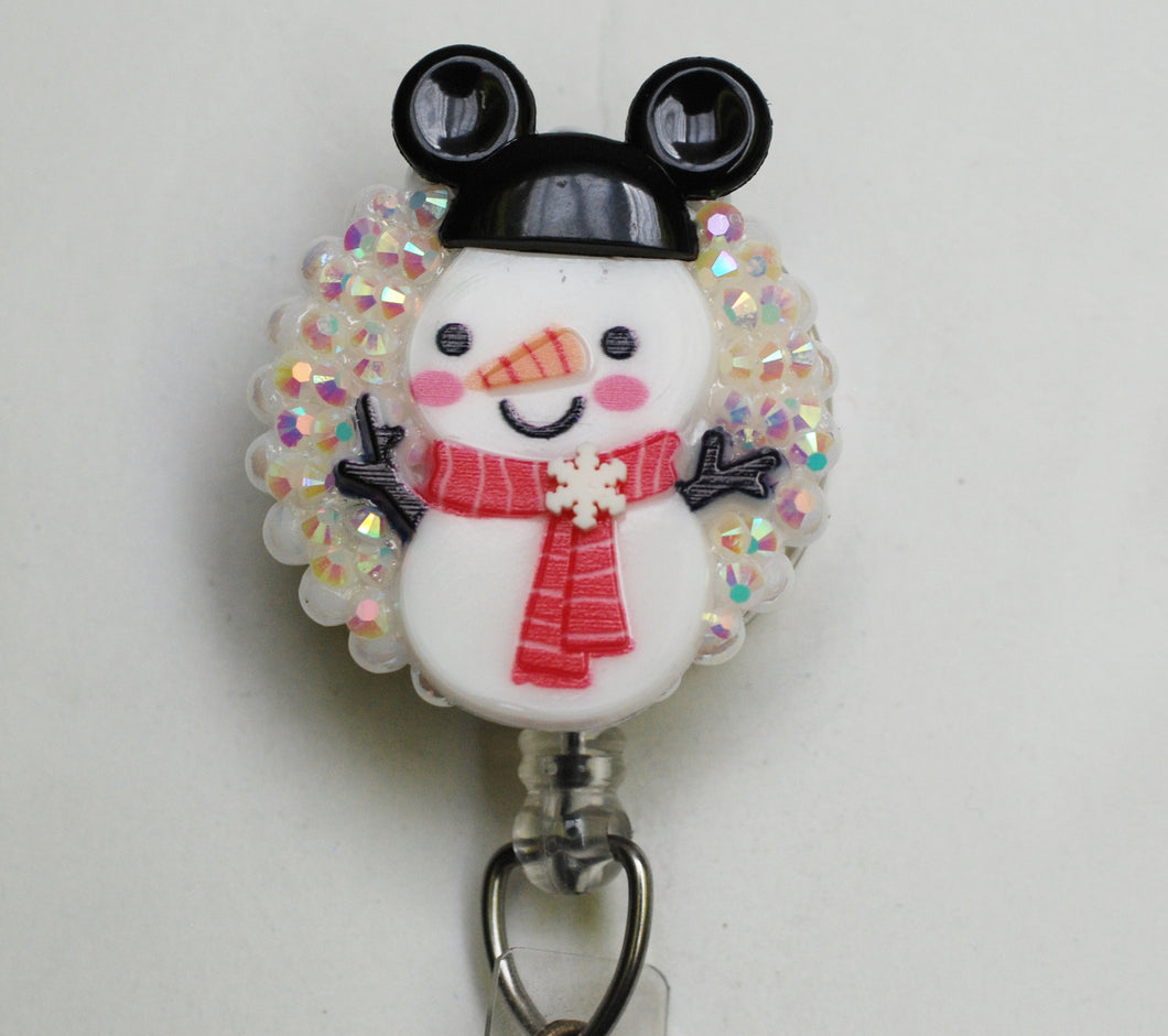 Mickey Mouse Ears Snowman Retractable ID Badge Reel