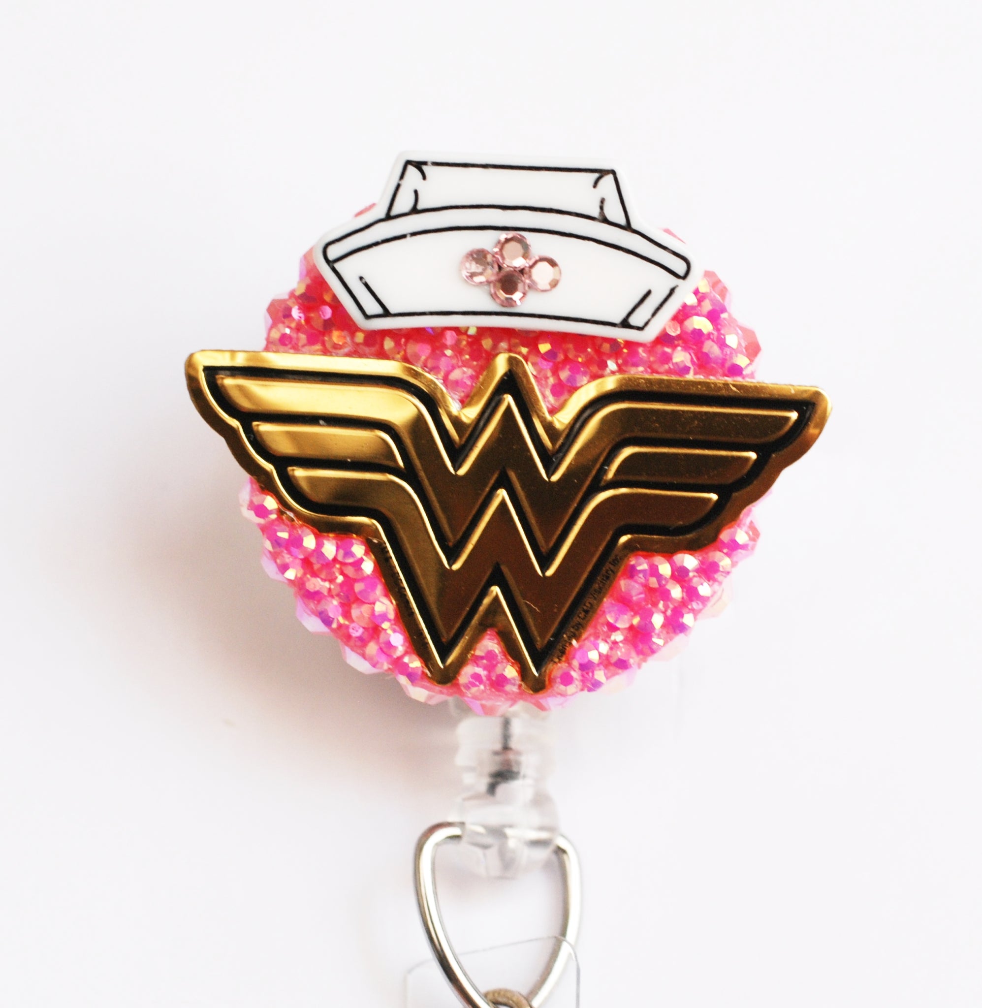 Wonder Woman Logo On Pink Retractable ID Badge Reel