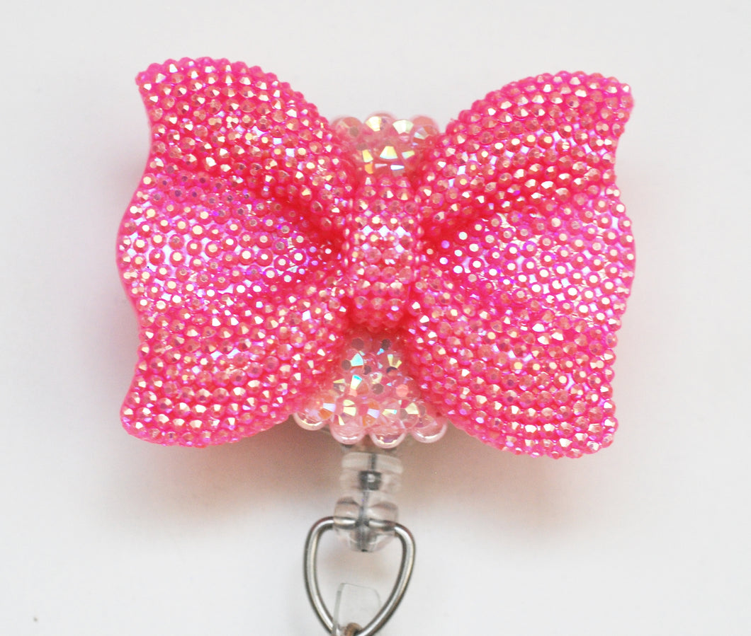 Shimmery Pink Bow Retractable ID Badge Reel