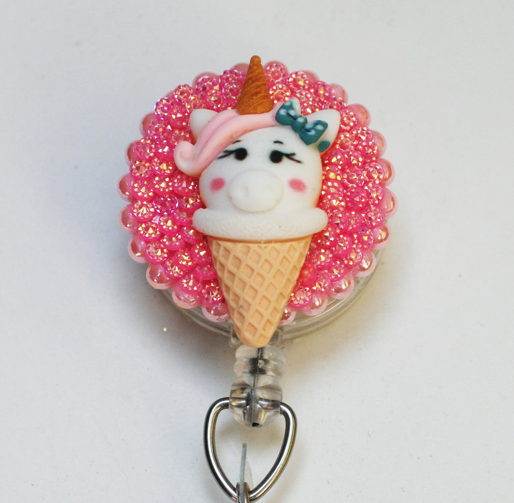 Unicorn Ice Cream Cone Retractable ID Badge Reel