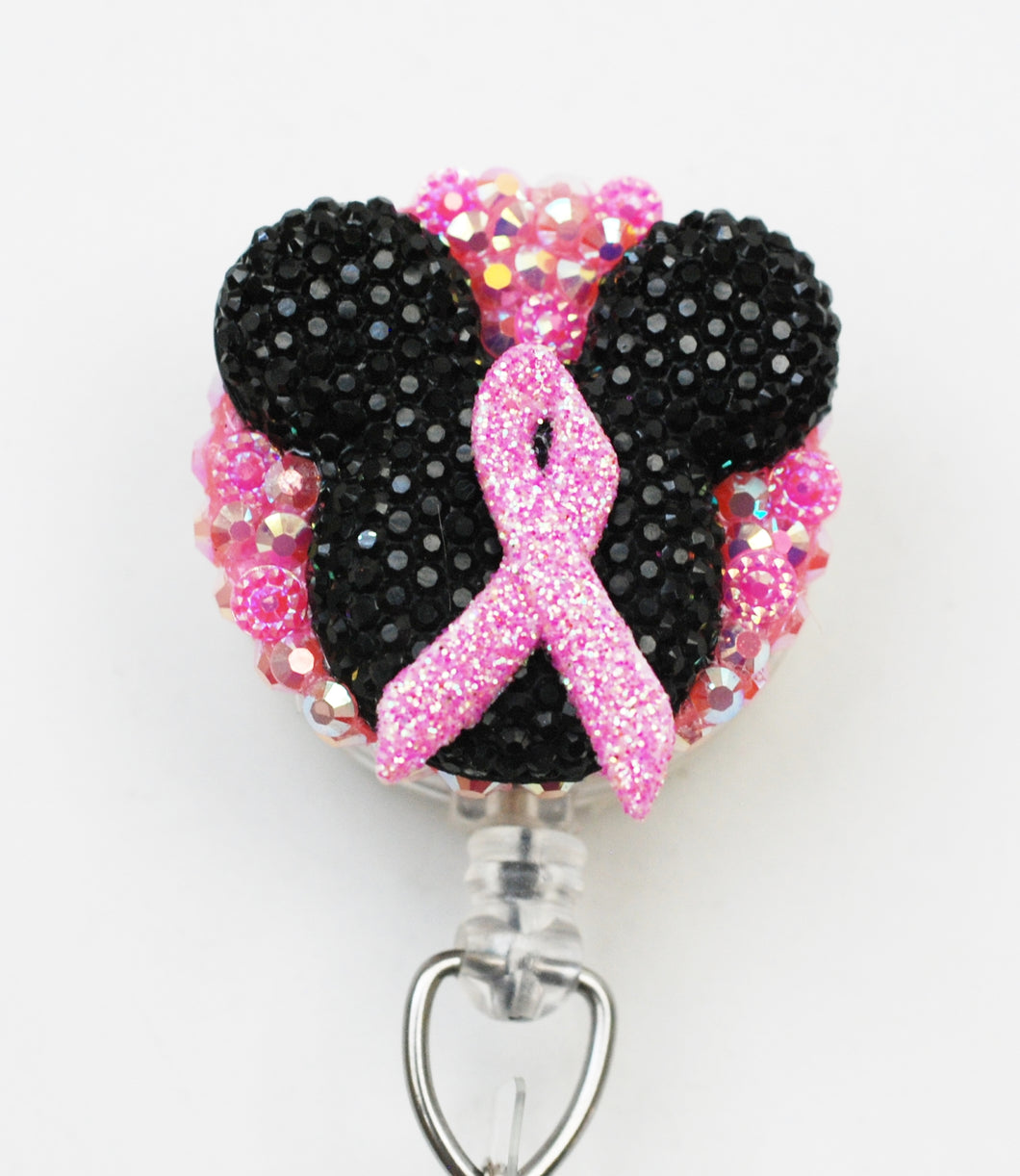 Breast Cancer Awareness With MIckey Mouse Retractable ID Badge Reel