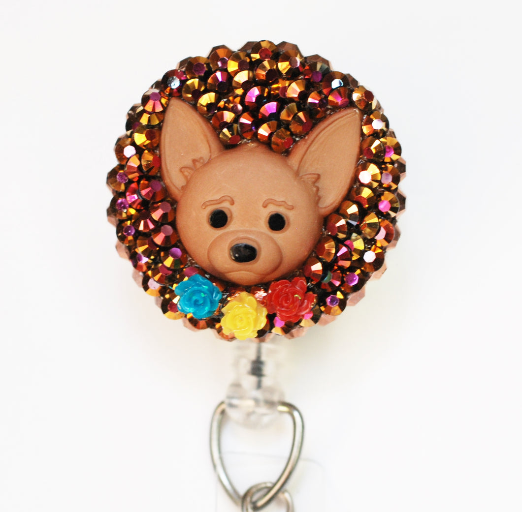 Chihuahua Face Retractable ID Badge Reel