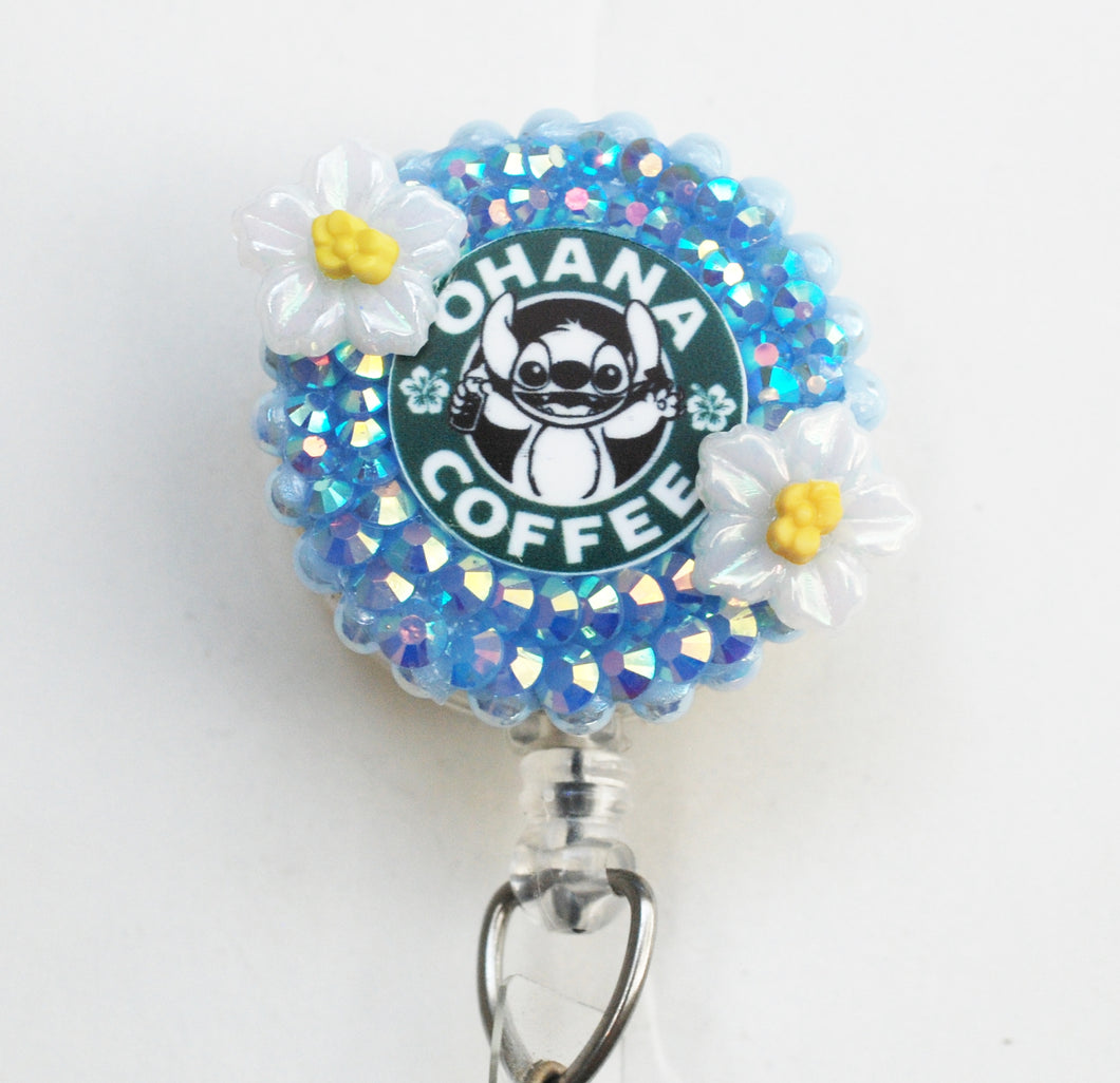 Stitch's Ohana Coffee Retractable ID Badge Reel