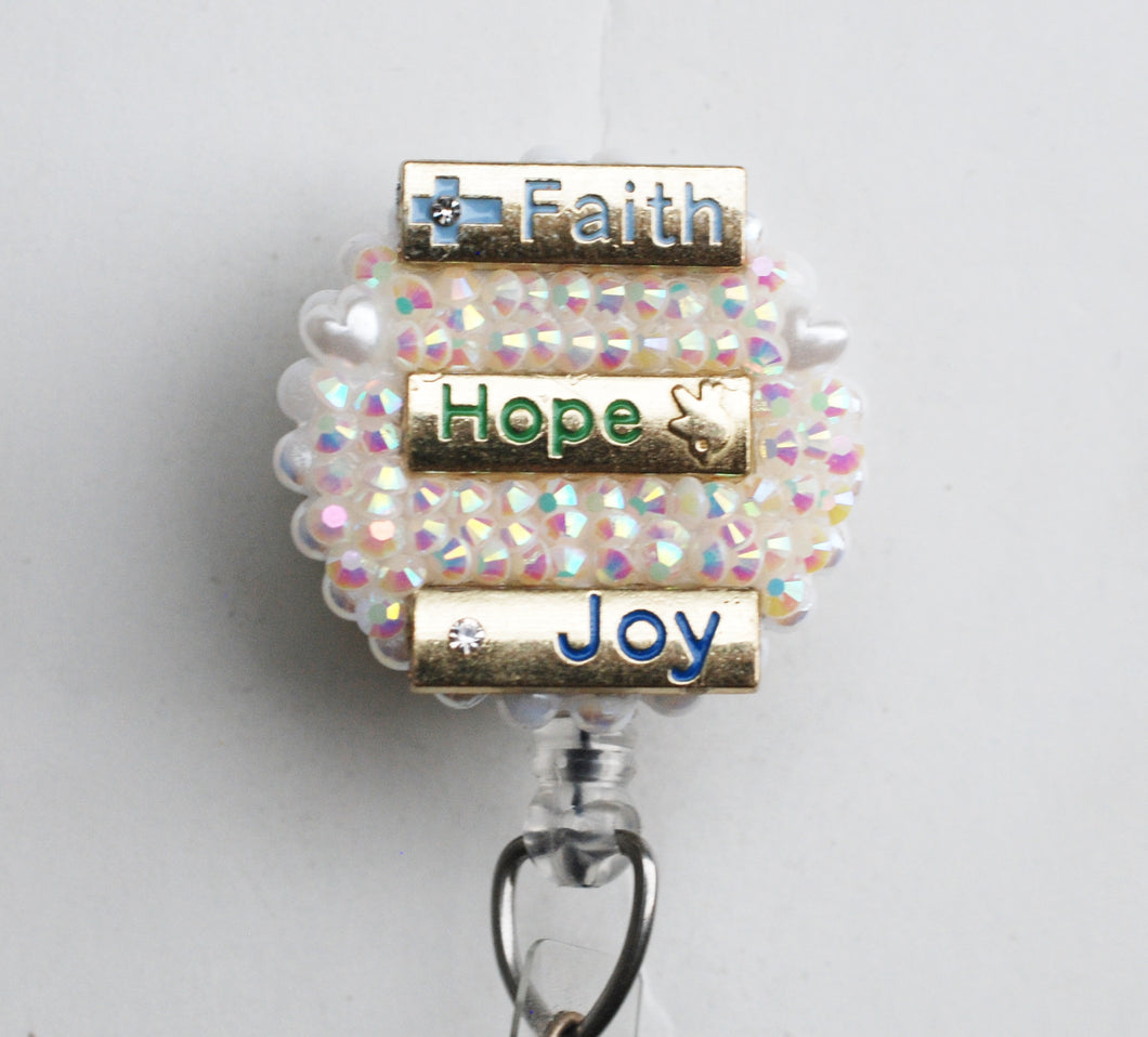 Faith Hope Joy Retractable ID Badge Reel