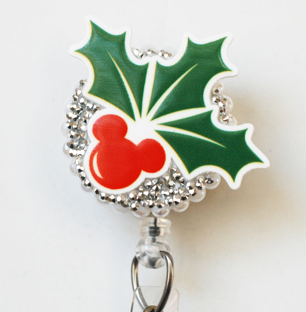 Mickey Mouse Christmas Holly Retractable ID Badge Reel