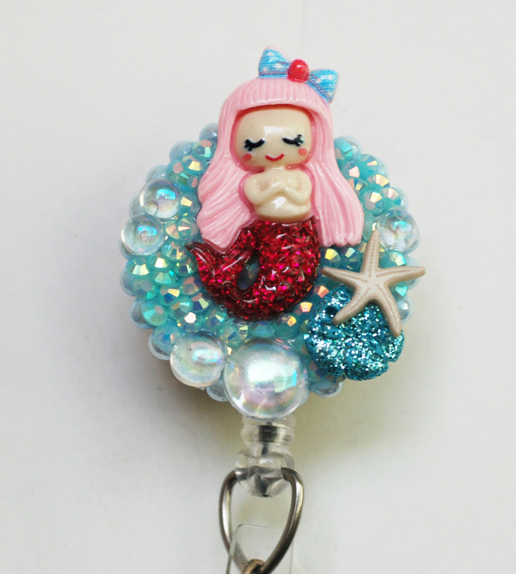 Sleeping Mermaid Beauty Retractable ID Badge Reel
