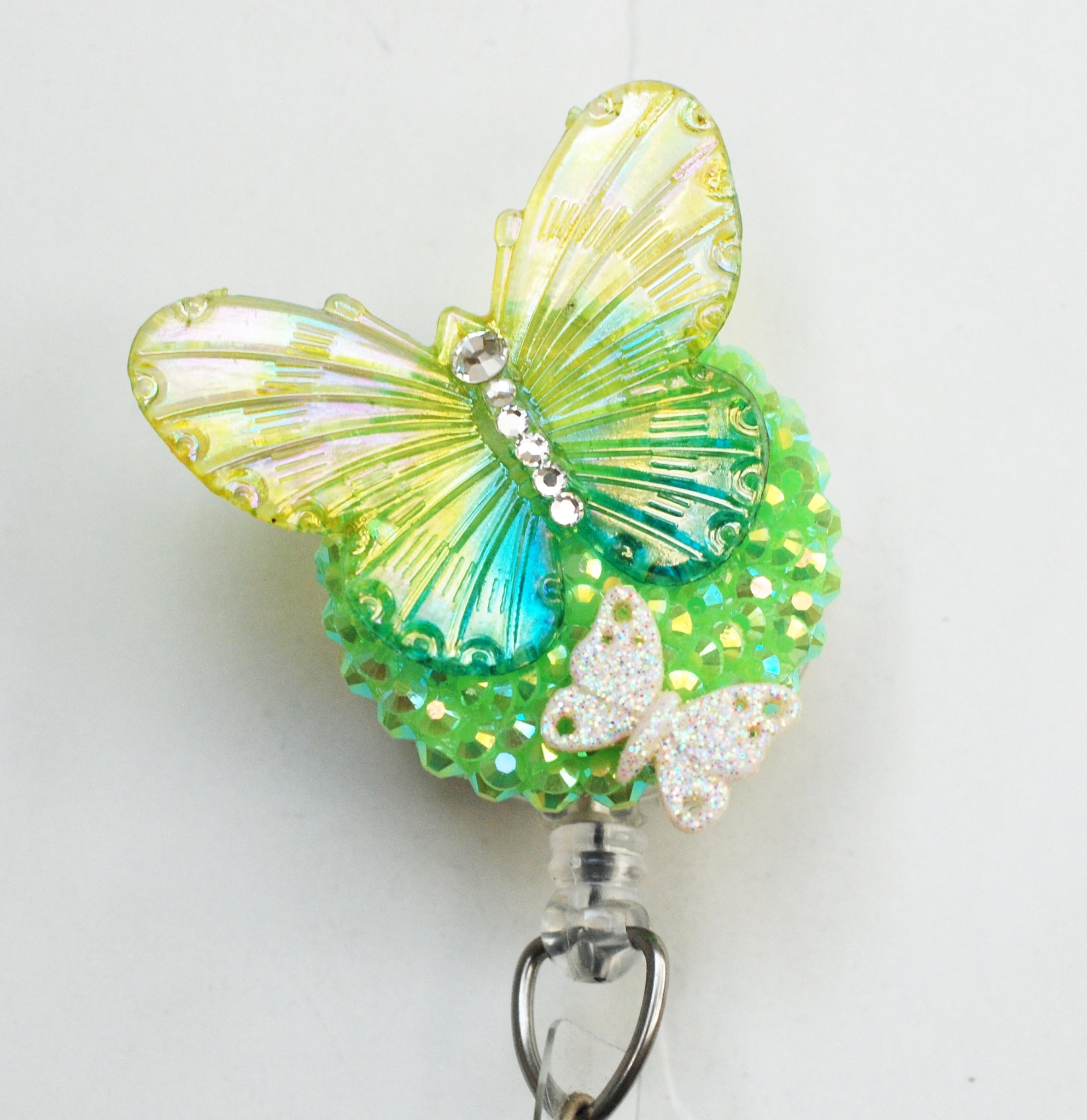 Yellow And Green Iridescent Butterfly Retractable ID Badge Reel