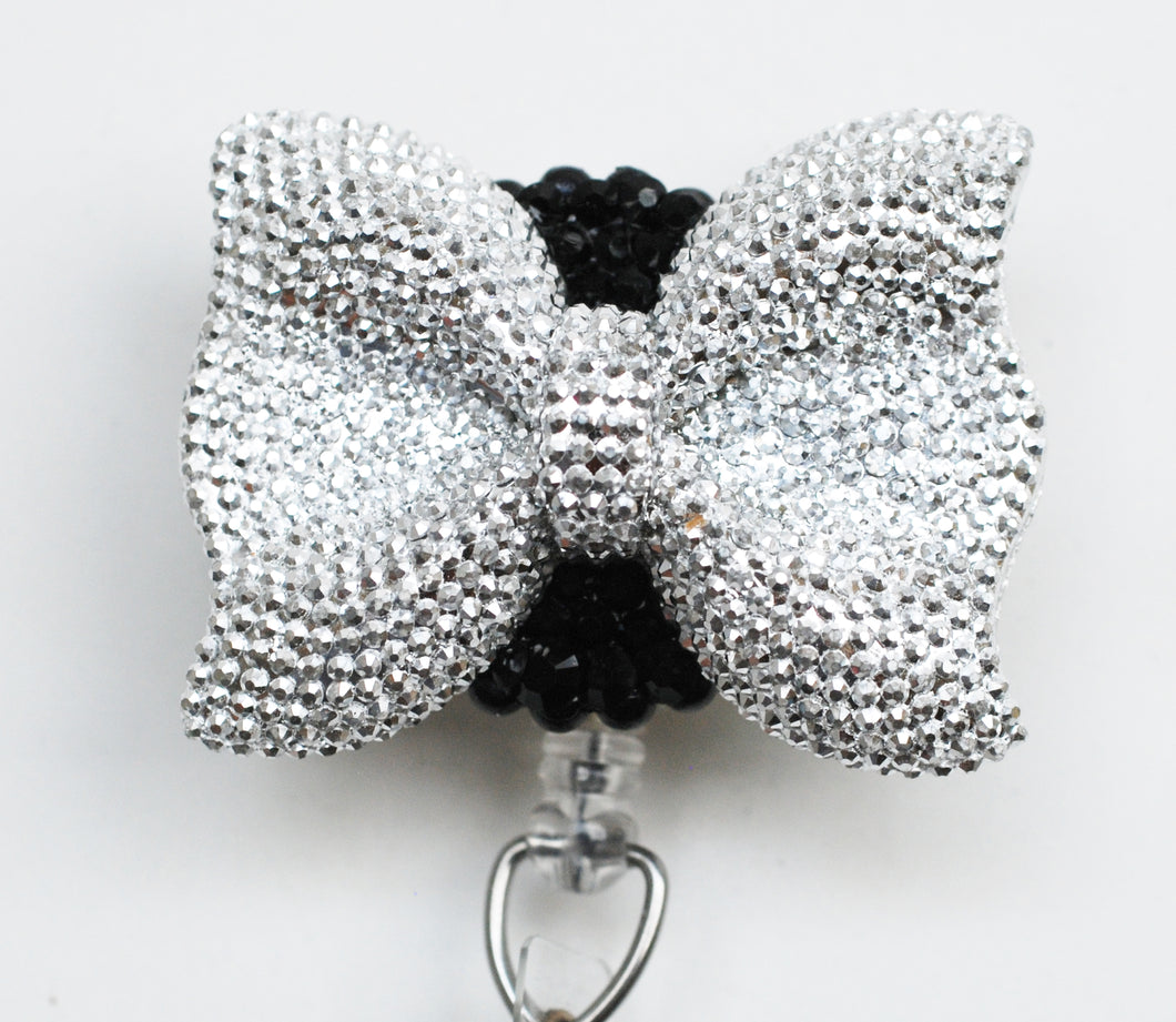 Shimmery Silver Bow Retractable ID Badge Reel