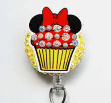 Load image into Gallery viewer, Minnie Mouse Sparkly Cupcake Retractable ID Badge Reel
