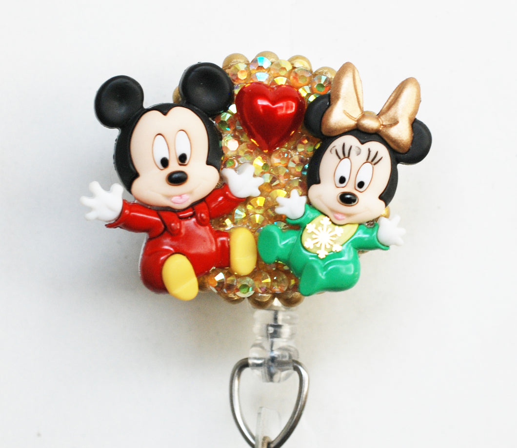 Christmas Babies Mickey And Minnie Mouse Retractable ID Badge Reel