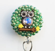 Load image into Gallery viewer, Jeweled Owl Retractable ID Badge Reel
