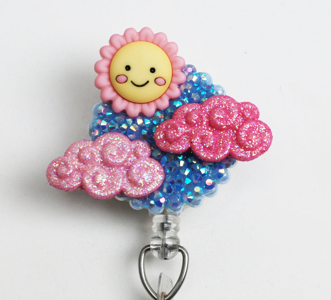 Pink Fluffy Clouds Retractable ID Badge Reel