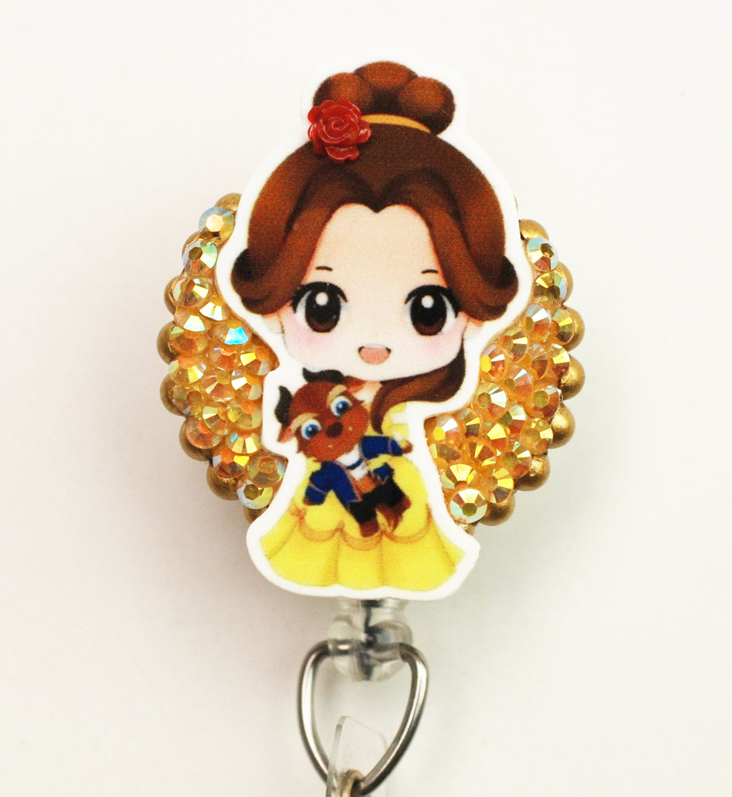 Baby Princess Belle And Her Plush Beast Retractable ID Badge Reel