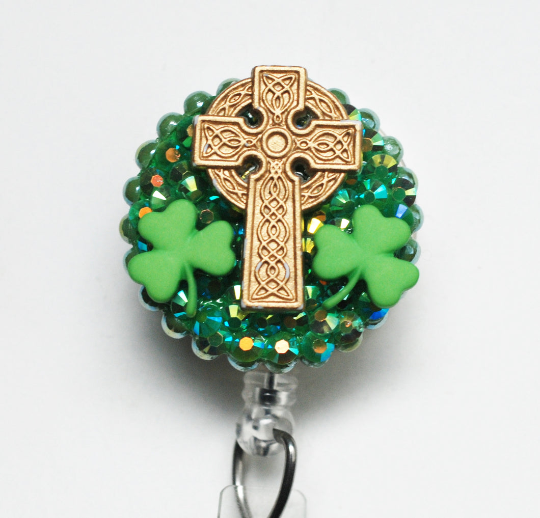Irish Celtic Cross Retractable ID Badge Reel