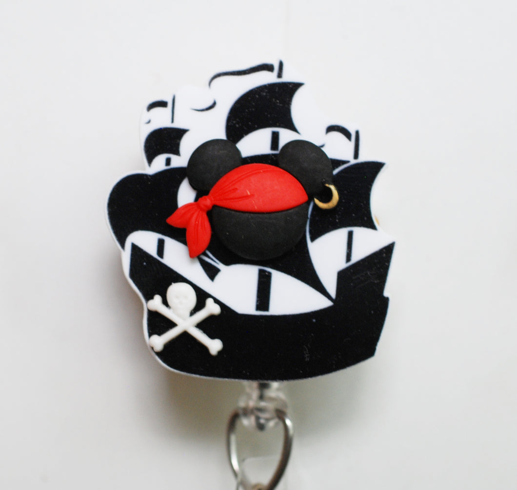 Mickey Mouse Pirate Ship Retractable ID Badge Reel