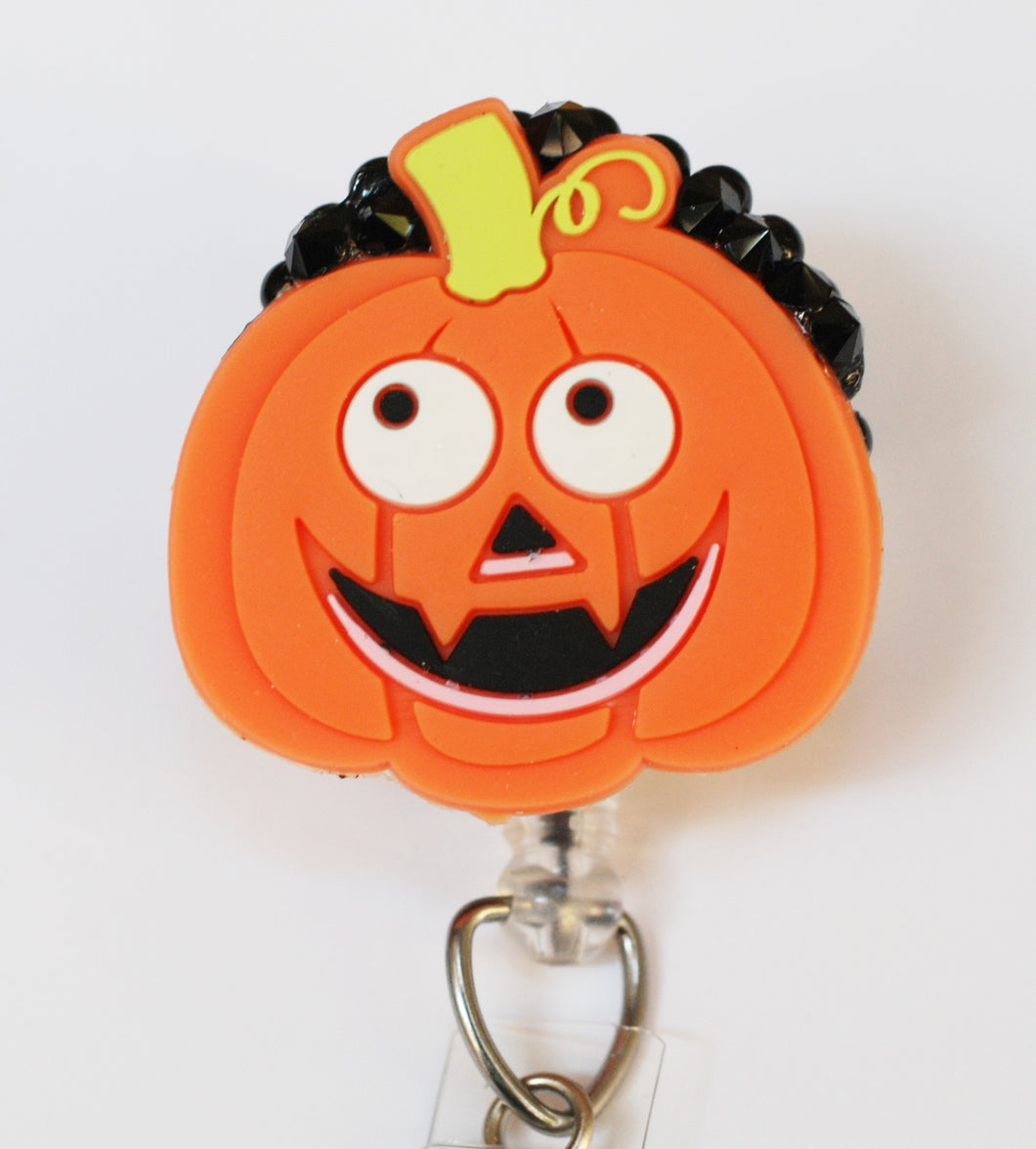 Happy Halloween Pumpkin Face Retractable ID Badge Reel