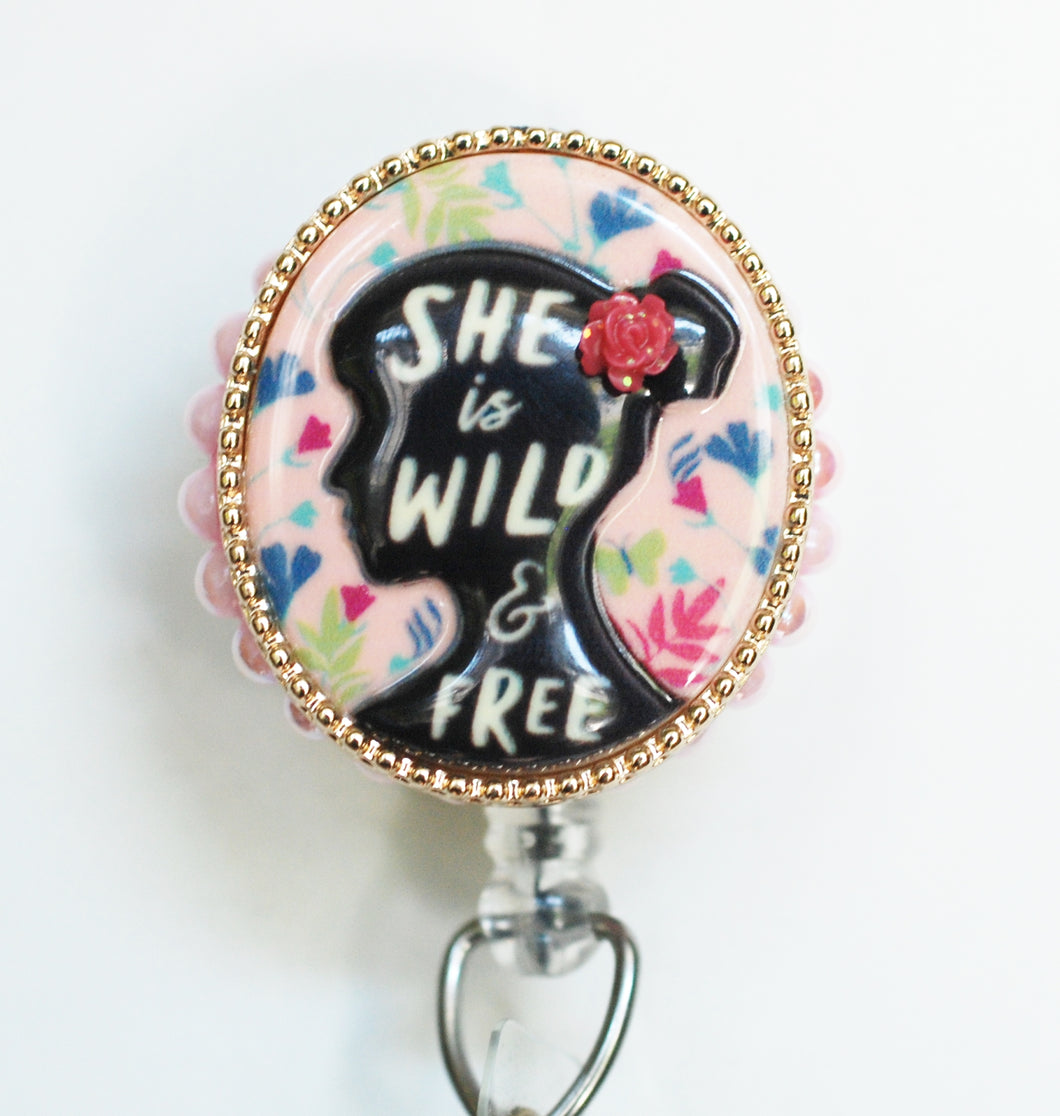She Is Wild And Free Cameo Retractable ID Badge Reel