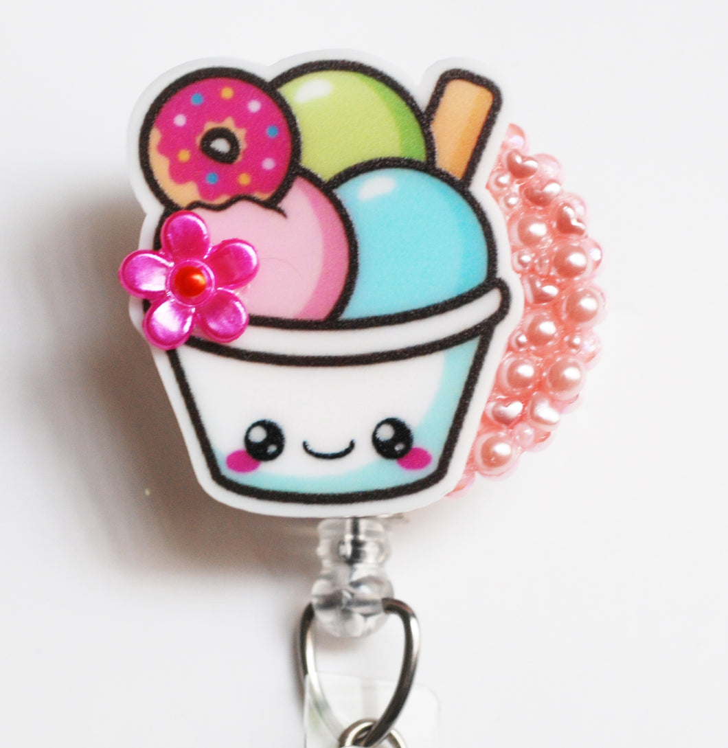 Happy Froyo With A Donut Retractable ID Badge Reel