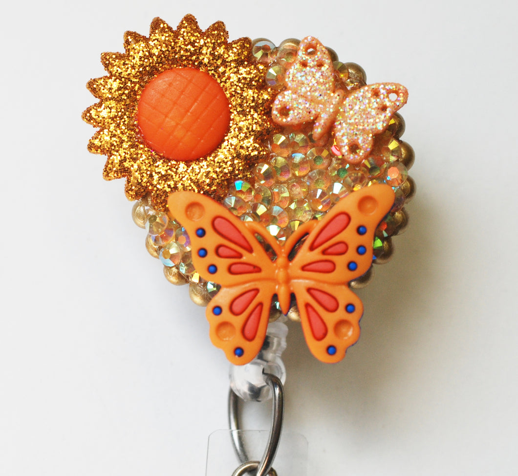 Tangerine Butterflies Retractable ID Badge Reel