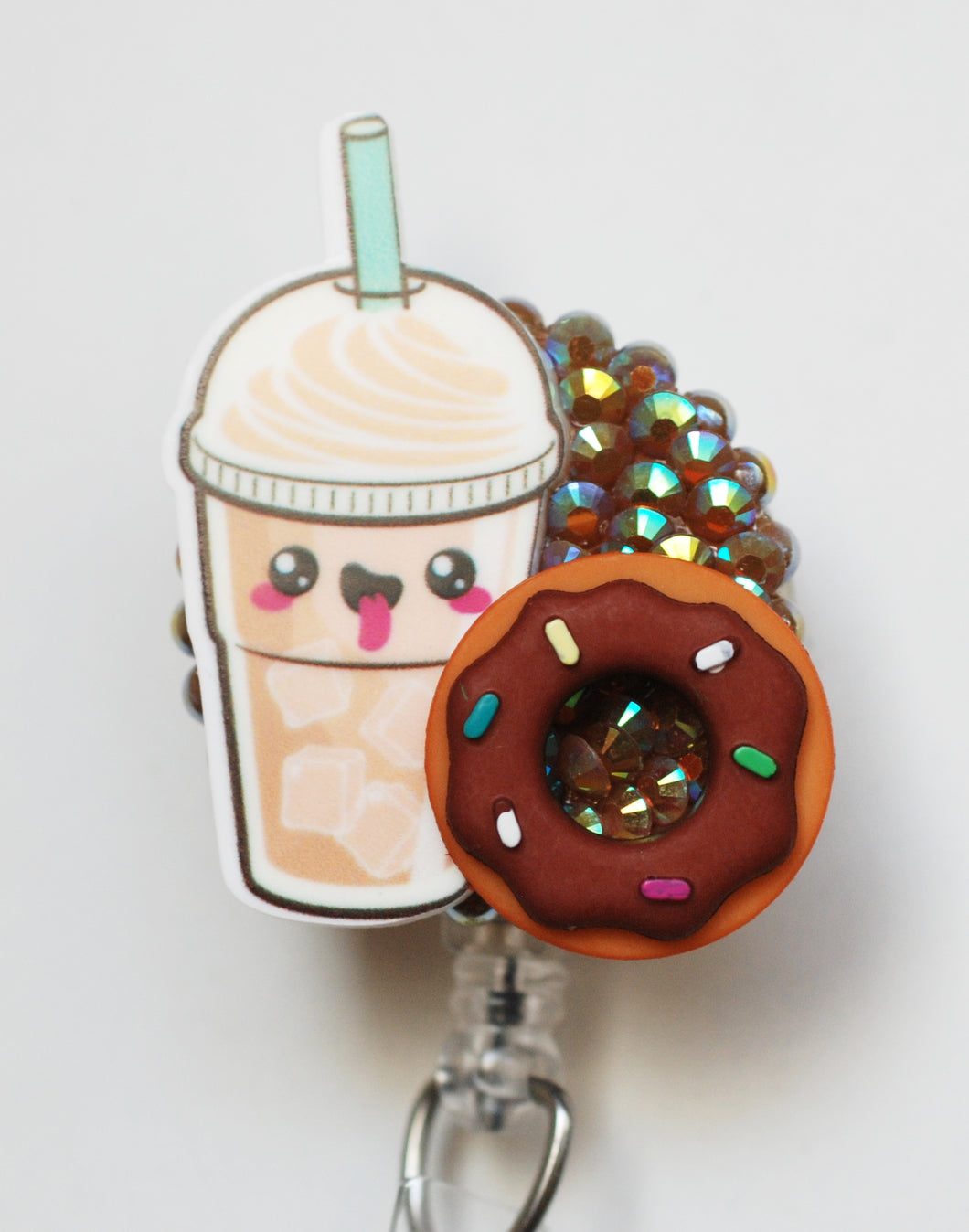 Happy Iced Coffee With A Sprinkle Donut Retractable ID Badge Reel