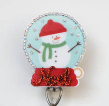 Load image into Gallery viewer, Snowman Snow Globe Retractable ID Badge Reel
