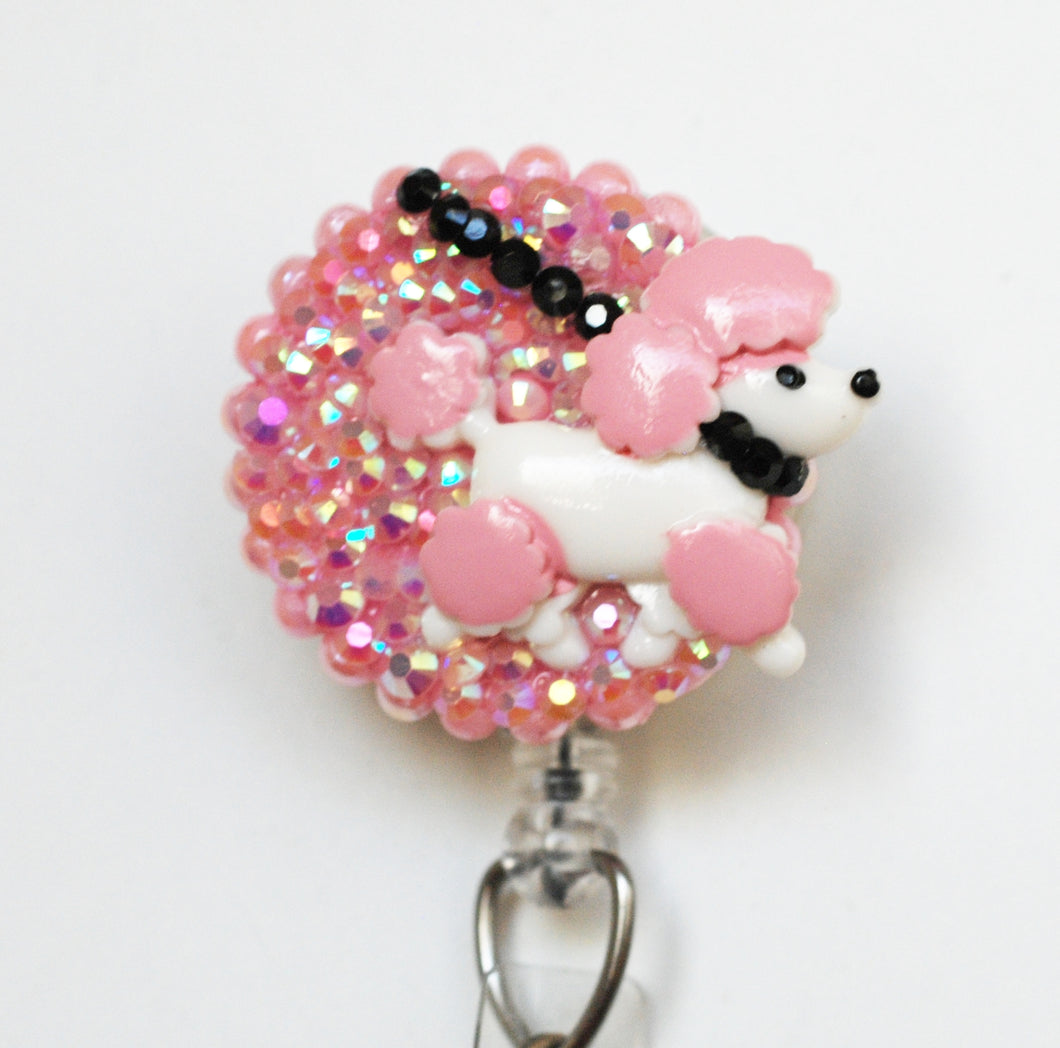 Fluffy Pink Poodle Retractable ID Badge Reel