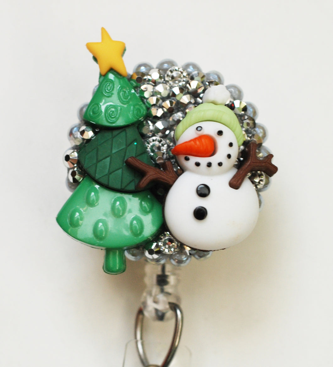 Happy Snowman Retractable ID Badge Reel