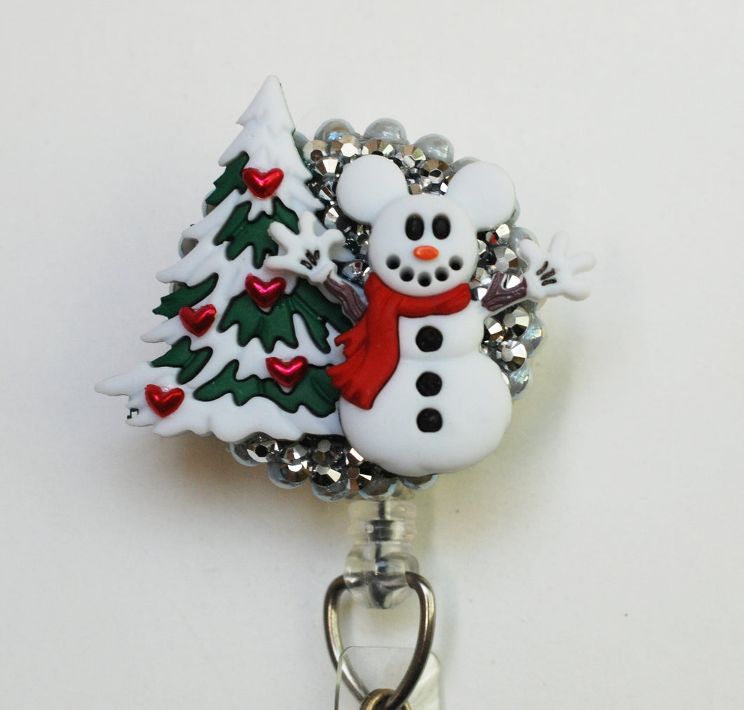 Jolly Mickey Mouse Snowman Retractable ID Badge Reel