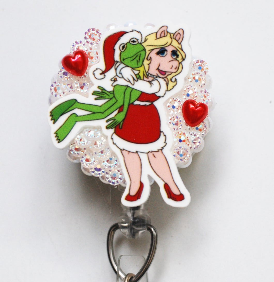 Lovely Holiday Miss Piggy And Kermit Retractable ID Badge Reel