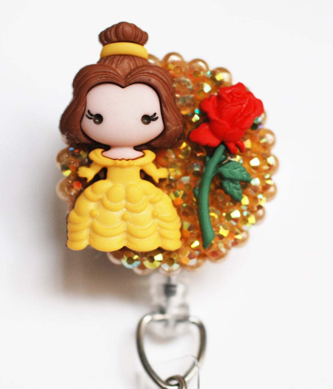 Disney Princess Belle with Red Rose Retractable ID Badge Reel