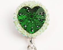 Load image into Gallery viewer, Emerald Green Heart Retractable ID Badge Reel
