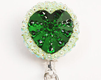 Emerald Green Heart Retractable ID Badge Reel