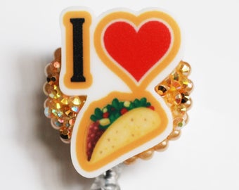 I Heart Tacos Retractable ID Badge Reel