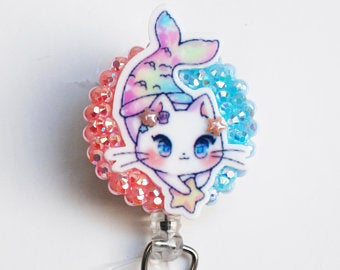 Mermaid Cat Star Catcher Retractable ID Badge Reel