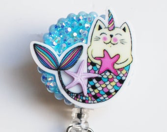 Mermaid Cat Retractable ID Badge Reel