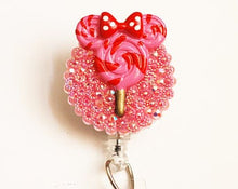 Load image into Gallery viewer, Minnie Mouse Pink Lollipop Retractable ID Badge Reel
