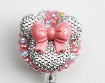 Minnie Mouse Shimmer Pink Bow Silhouette Retractable ID Badge Reel
