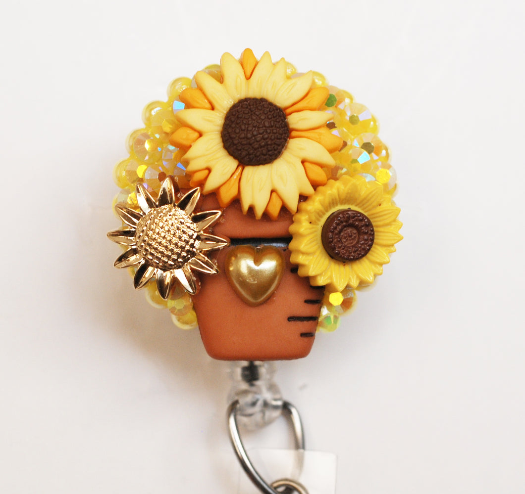 Personalized Sunflower Badge Reel Retractable Floral Badge Reel