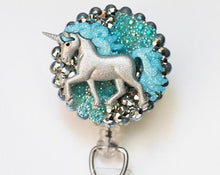 Load image into Gallery viewer, Prancing Silver Unicorn Retractable ID Badge Reel
