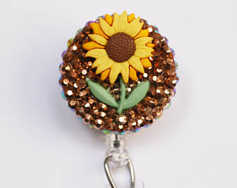 Sunny Sunflower On Copper Retractable ID Badge Reel