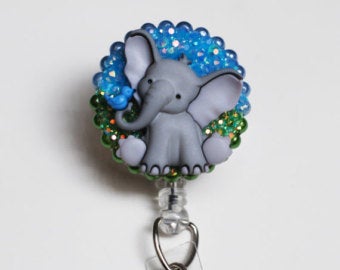 Sweet Gray Elephant Retractable ID Badge Reel